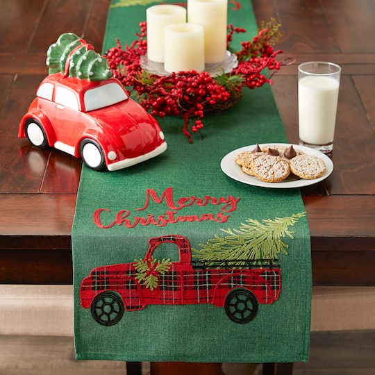 DII® 108" Merry Christmas Truck Embroidered Table Runner